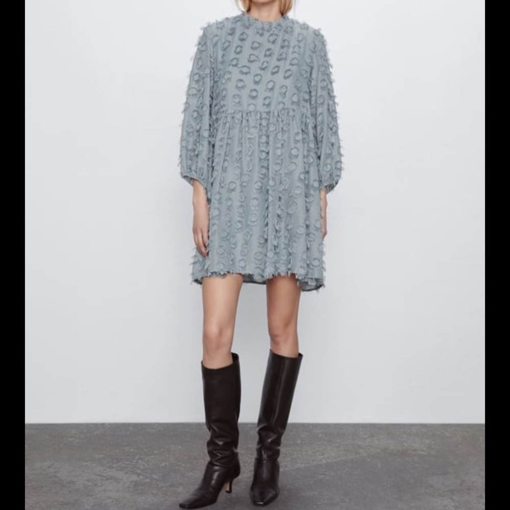 Zara textured weave light blue dress size medium